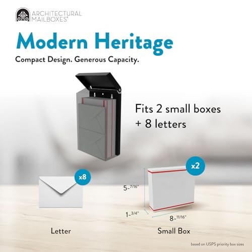 Modern Heritage Vertical Wall-Mounted Mailbox for Outside, Rust Textured Black