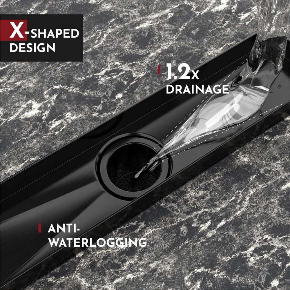 12 Inch Shower Linear Black Drain Rectangular Floor Drain with Accessories Squar