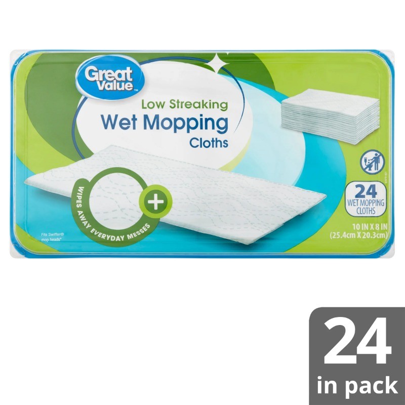 Great Value Low Streaking Wet Mopping Cloths, 24 Count
