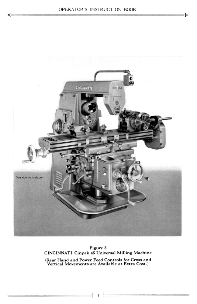 Cincinnati CINPAK 45 Horizontal Milling Machine Operator Instruction Manual 1428