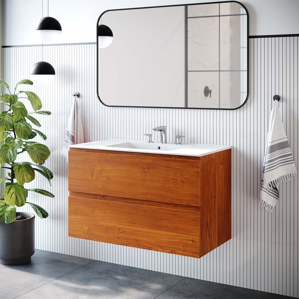 Modway Scenic 36" Wall-Mount Bathroom Vanity in Cherry WhiteCherry White