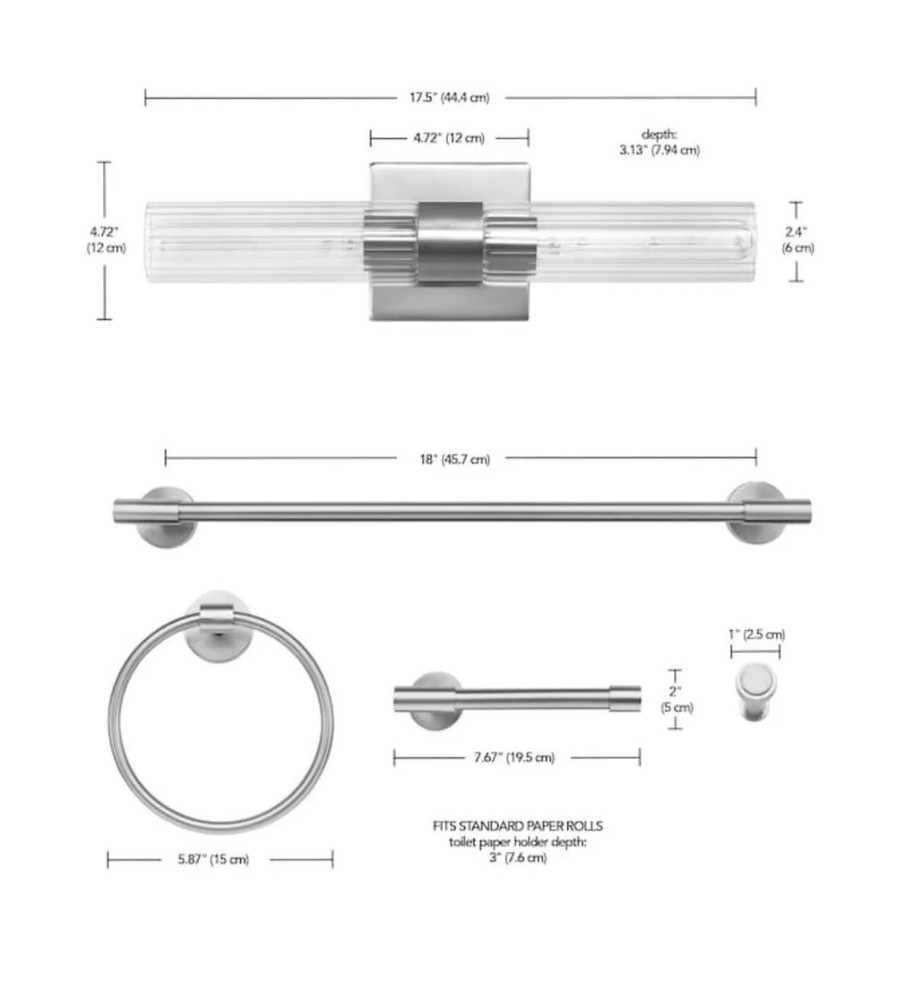 Style Selections 5-pc Vanity Light & Bath Hardware Kit. Brushed Nickel Finish