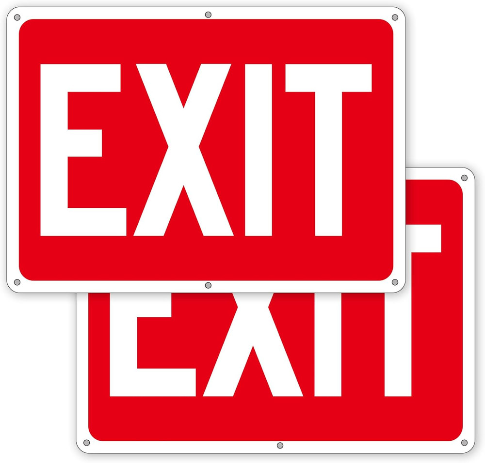 (2 Pack) Exit Signs, Aluminum Exit Sign with Red Background, Exit Sign for Door