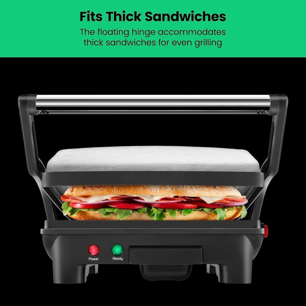 4 Slice Panini Press Grill - Non-Stick Plates, Black