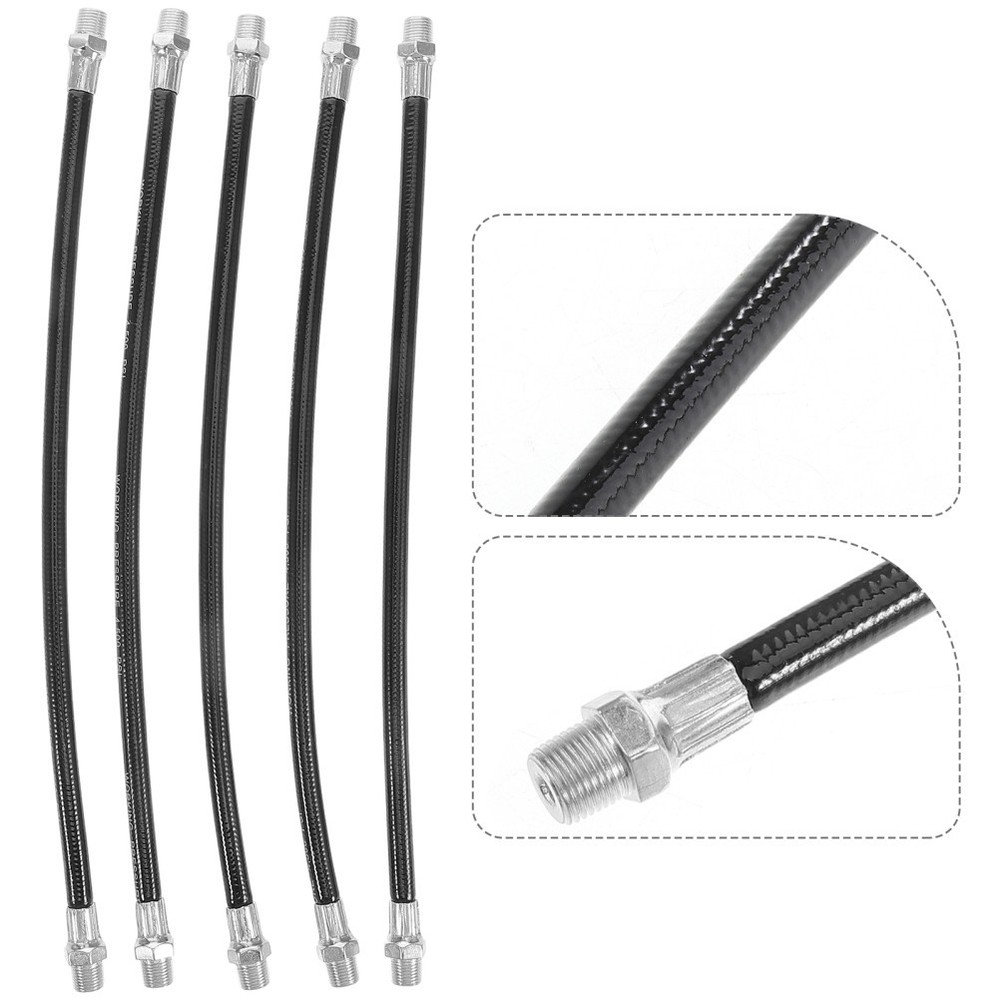 5 Pcs Flex Extension Hoses Quick Release Grease Coupler Double Handle Nozzle