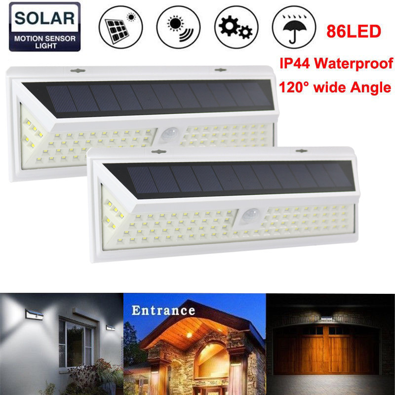 2 Pack Leisure LED Solar Powered 86 LED 3D Wide Angle Motion Sensor Light White