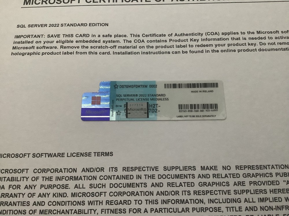 SQL Server 2022 Standard 24 Core COA unlimited User CAL RETAIL License