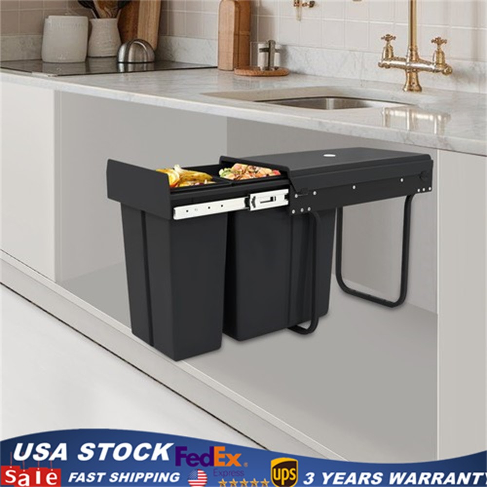 Pull Out Under Cabinet Double Trash Can 10L + 20L Garbage Can Kitchen Waste Bin