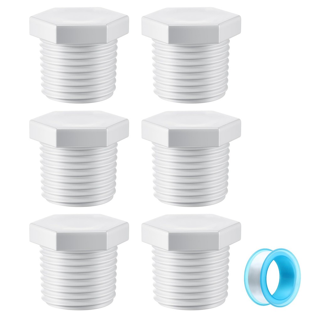 Frienda 6 Pieces RV Hot Water Heater Drain Plug with Tape, 1/2 Inch NPT White