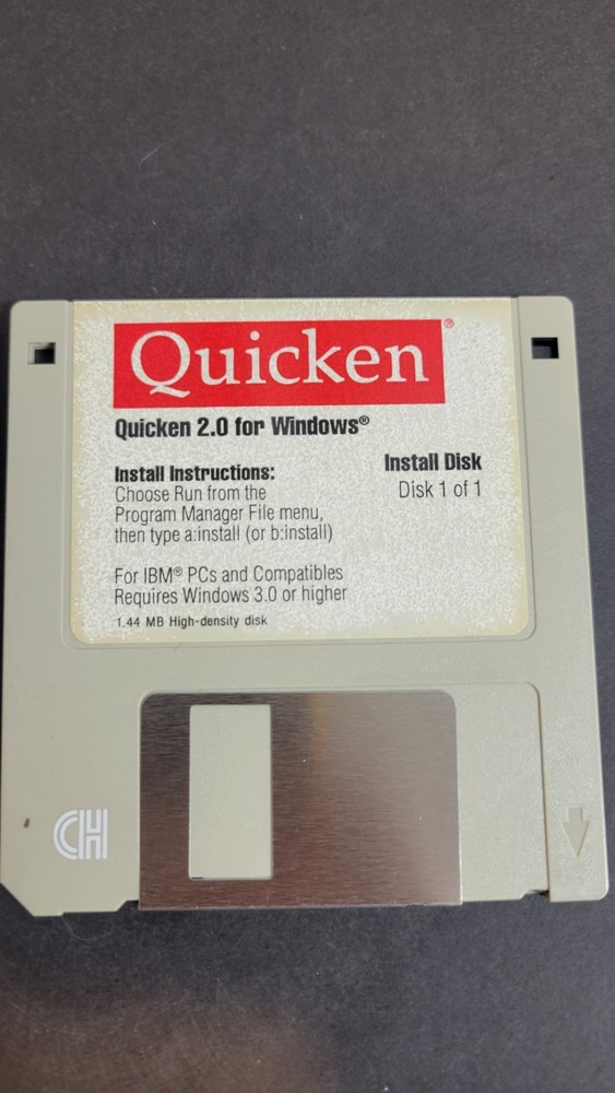 Quicken Program & Install Disks Quicken 2.0 for Windows 3.5″ Floppy Set