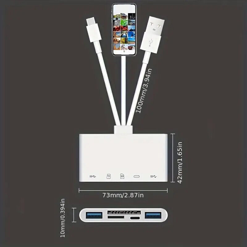 5 in 1 Multi-function TF/SD Card Reader USB Type-C OTG Adapter For iPhone/iPad