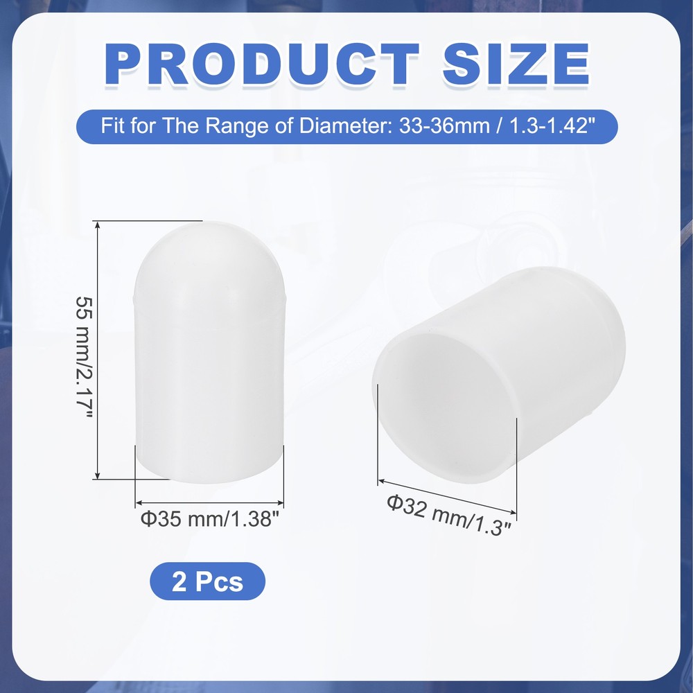 2Pcs Flashlight Diffuser Cap, 32mm IDx55mm Flexible Silicone End Cap, White