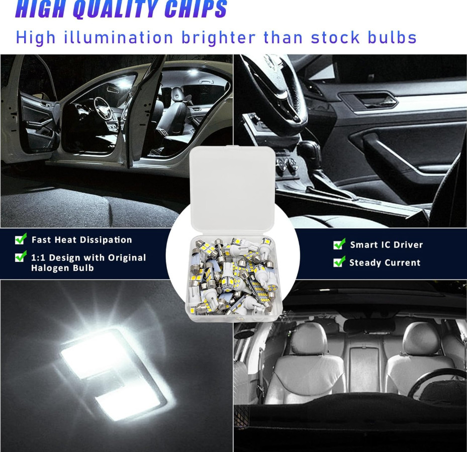 42PCS LED Interior Car Lights, Super Bright White Bulb Replacement Kit Set for D