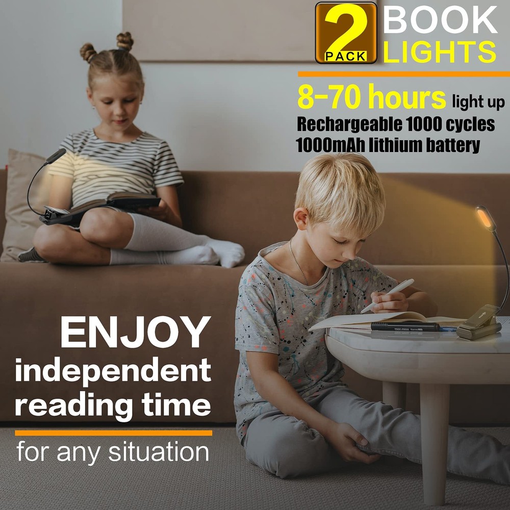 Amber Rechargeable Book Lights Blue Light Blocking Reading Lights 7 Leds Eye Car