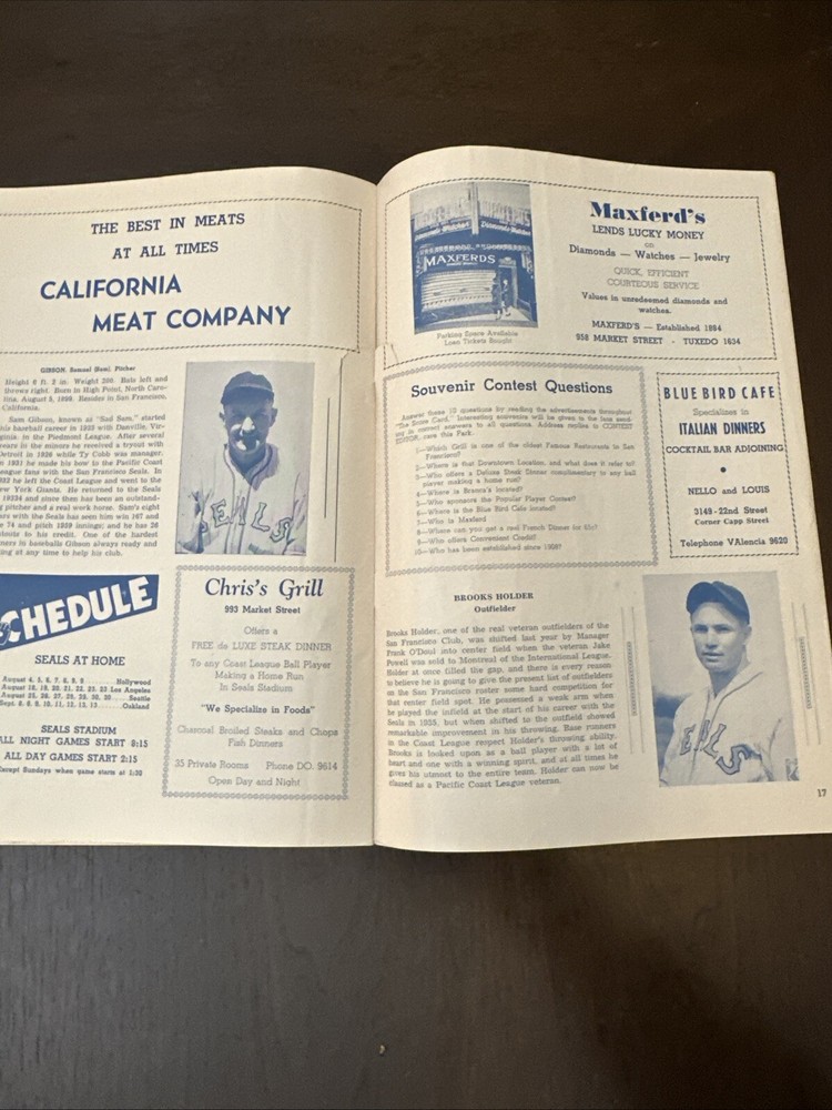 1942 Program Sam Francisco Seals vs Hollywood Stars Scored