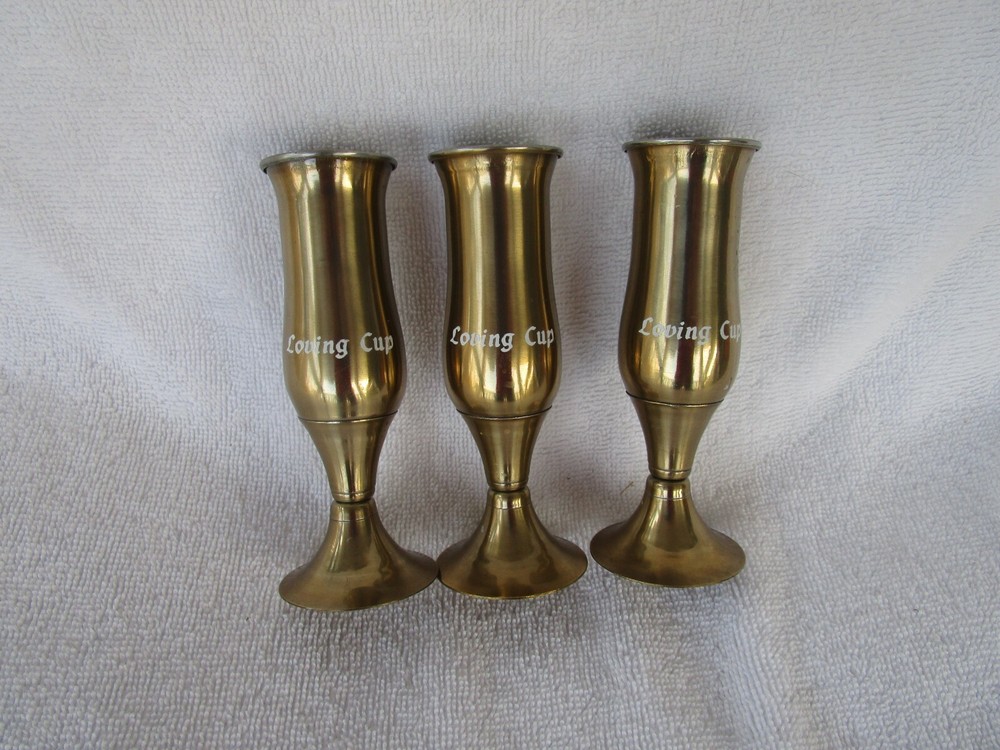 SET OF 3~VINTAGE  BRASS [ LOVING CUPS ]~ SILVER LINED INSIDE~ WINE GOBLETS!!!!