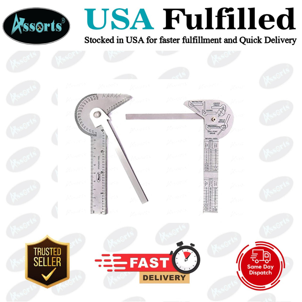 Assorts Multi Purpose Protractor Square Rule Centre Finder Divider Drill Point