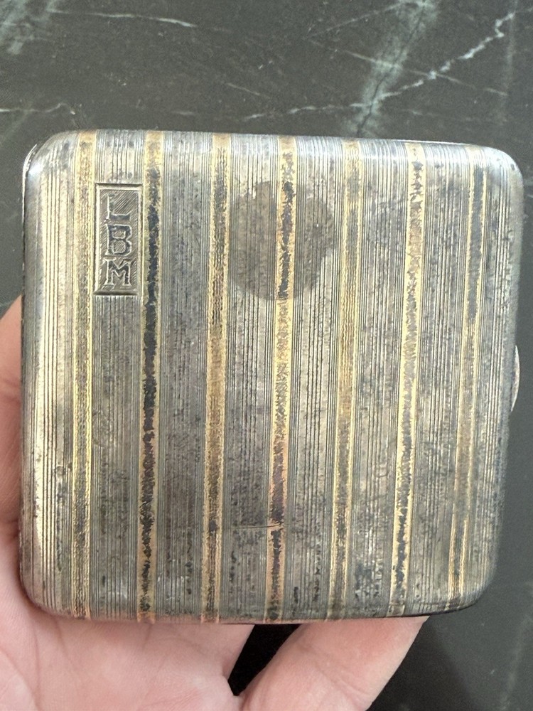 Solid Sterling Silver & 14K Gold Inlay Antique Cigarette Case 90 Grams