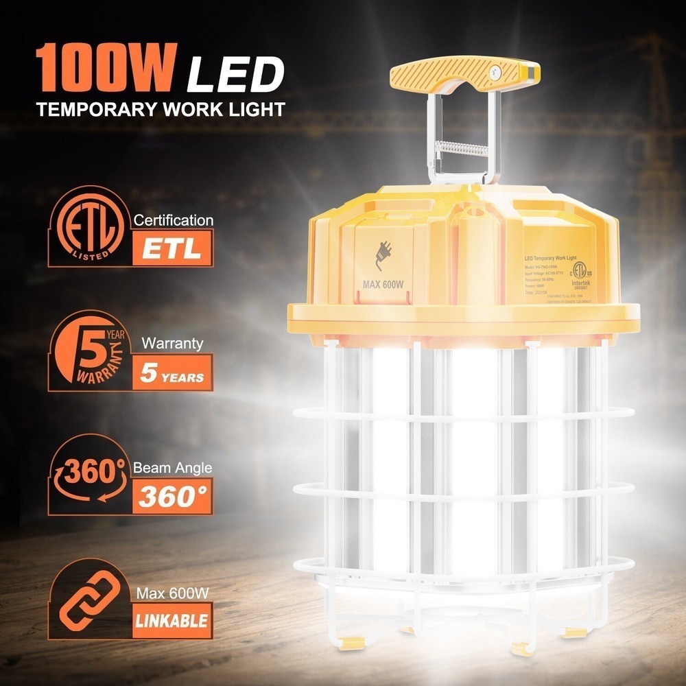 100 Watt LED Temporary Work Light -Linkable & Industrial-Grade for Construction