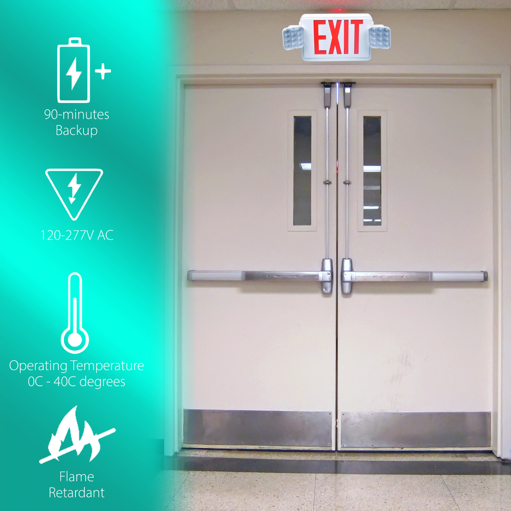 LED Indoor Exit Sign Emergency Light Remote Capable Red/Green Fire Resistant