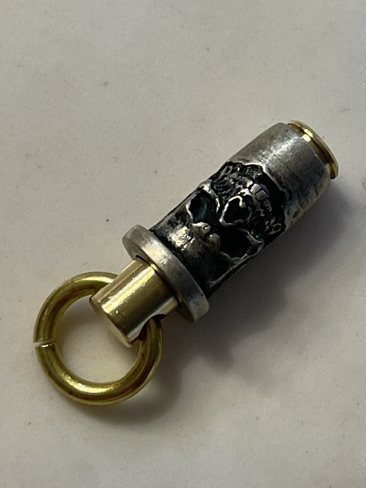 Skull Caliber Brass Charm, Pendant, Zipper Pull, Keychain Accessory