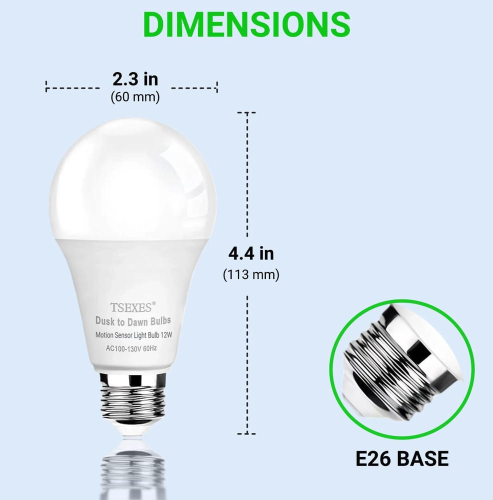 12W Motion Sensor Light Bulbs (100W Equivalent), 5000K Daylight, Motion Activate