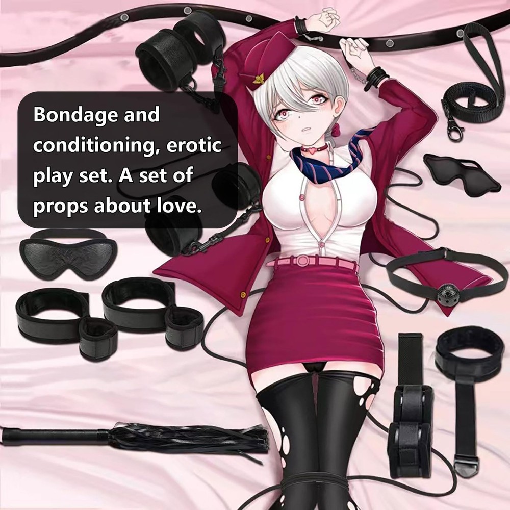 7-Pcs BDSM Kit for Beginners, Black Bondage Set for Couples with Adjustable W...