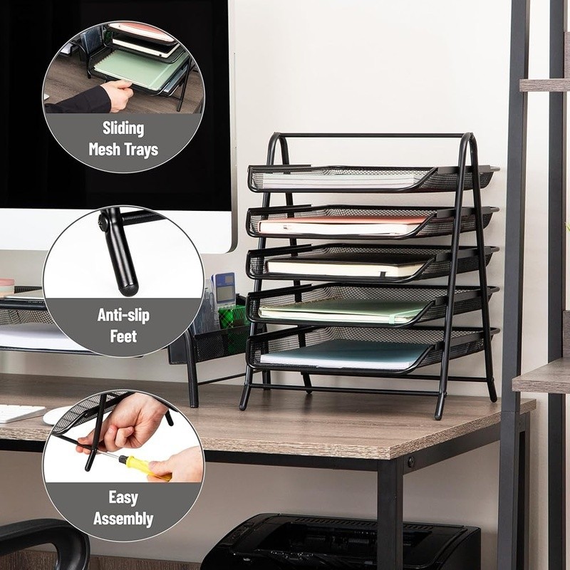 Durable Five Color-Coded Sorting Trays Classroom Organization Metal Mesh Design