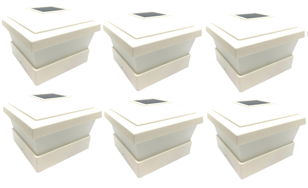 6-Pack LED White Vinyl 5"X5" Solar Powered Post Deck Cap Square Light Sun WF
