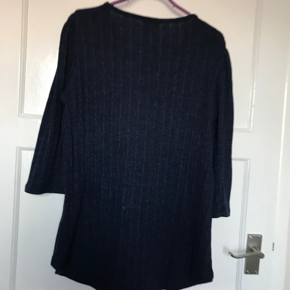 Peacocks Navy Blue Stripe Jumper Size 12 3/4 Sleeve Round Neck Thin Pullover