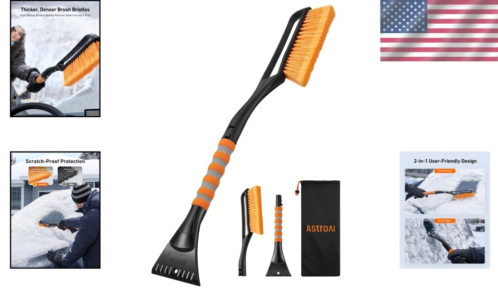 27" Dual Function Snow Brush and Ice Cleaner - Lightweight, Durable Orange Tool