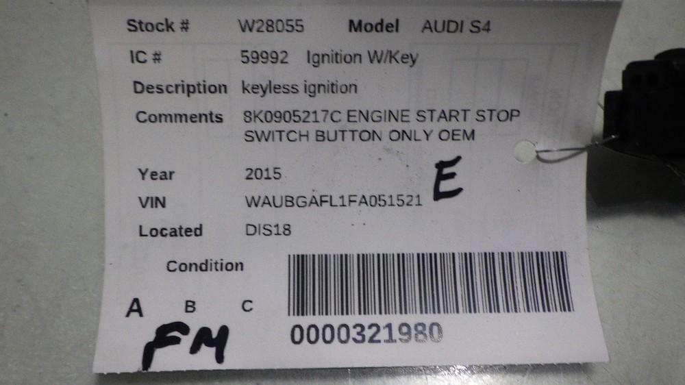 15 AUDI S4 ENGINE START STOP SWITCH BUTTON 8K0905217C