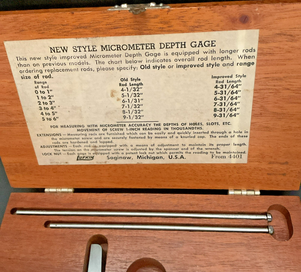 Lufkin 513 depth micrometer set with case
