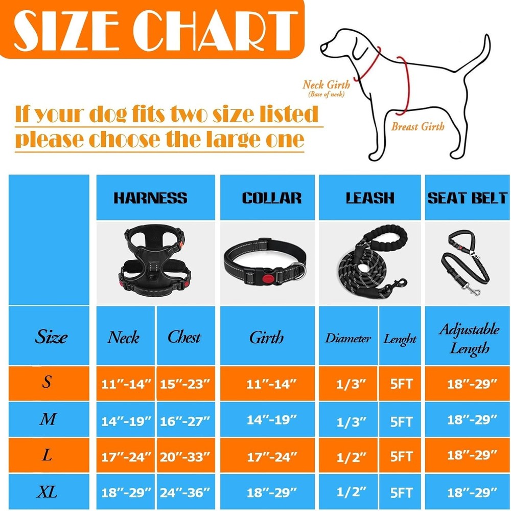 No Pull Dog Harness, Collar & Leash Set | Includes Dog Seat Belt, Collapsible...
