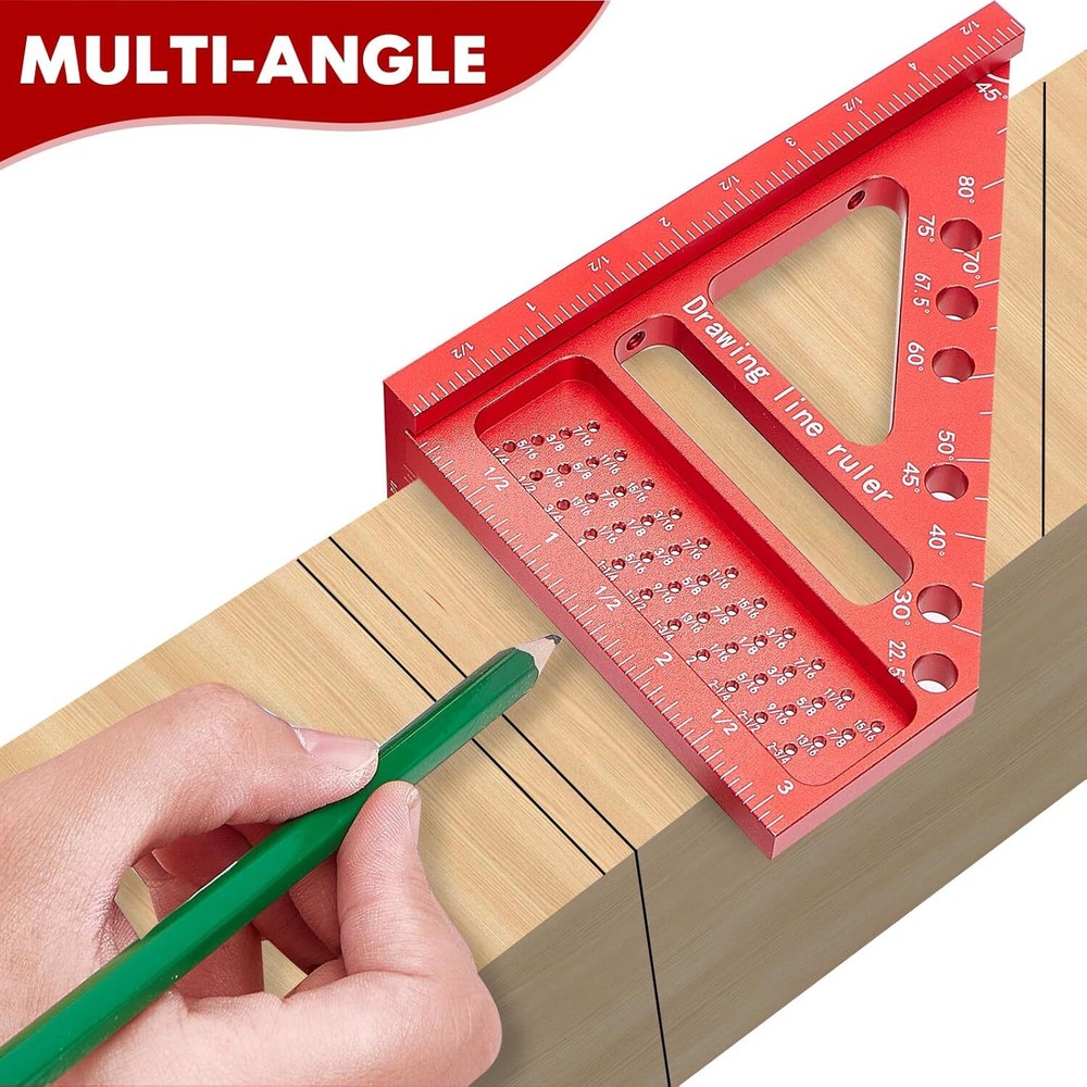 3D Multi-Angle Carpenter Square Hole Scribing Ruler, Aluminum Alloy Multi Ang...