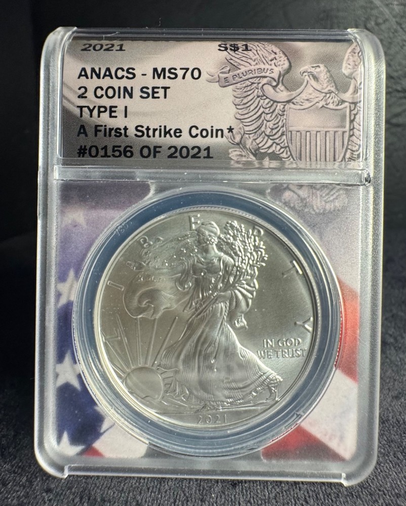 2021 MS70 Silver Eagle 2 Coin Set-Type 1 & Type II ANACS First Strike