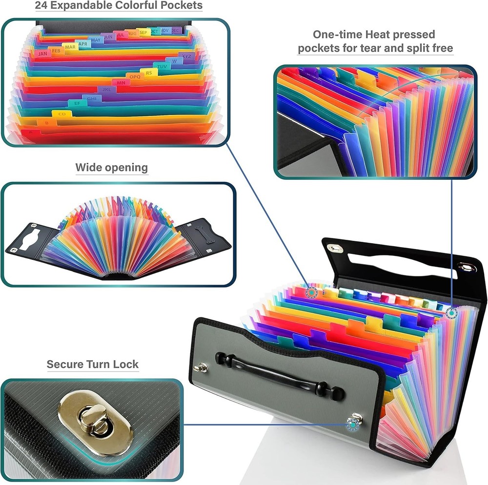 Olive Grey Document Organizer with 24 Pockets