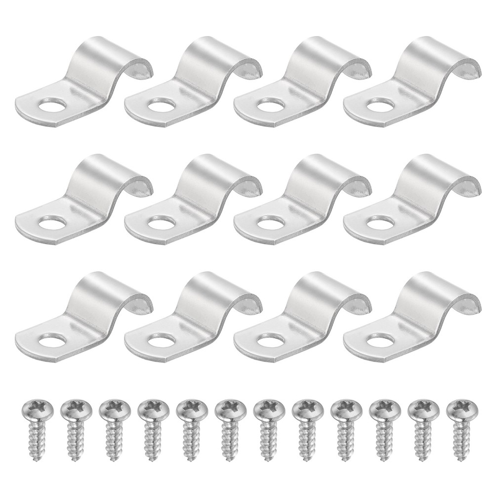 12Pcs 10mm(3/8") One Hole Rigid Pipe Strap with Screws, Silver