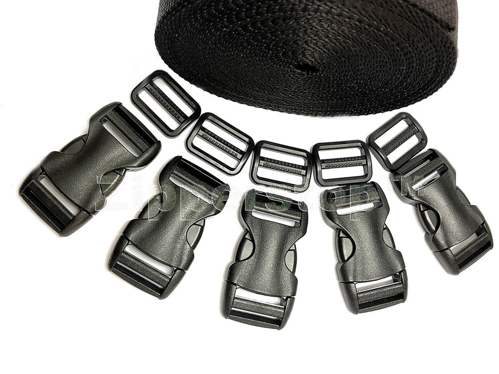 1" YKK Flat Side Release Buckles and Tri-glide Slides with Nylon Webbing Straps
