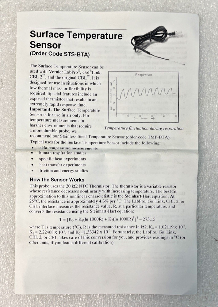 Vernier STS-BTA Surface Temperature Sensor, NEW