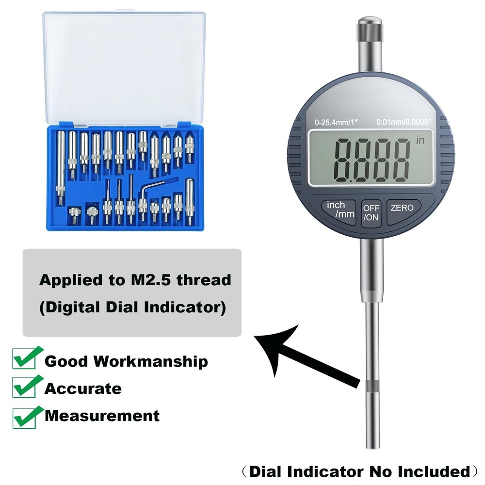 Dial Indicator Extension Set - Metric Dial Indicators Tips 22 Pieces for Prec