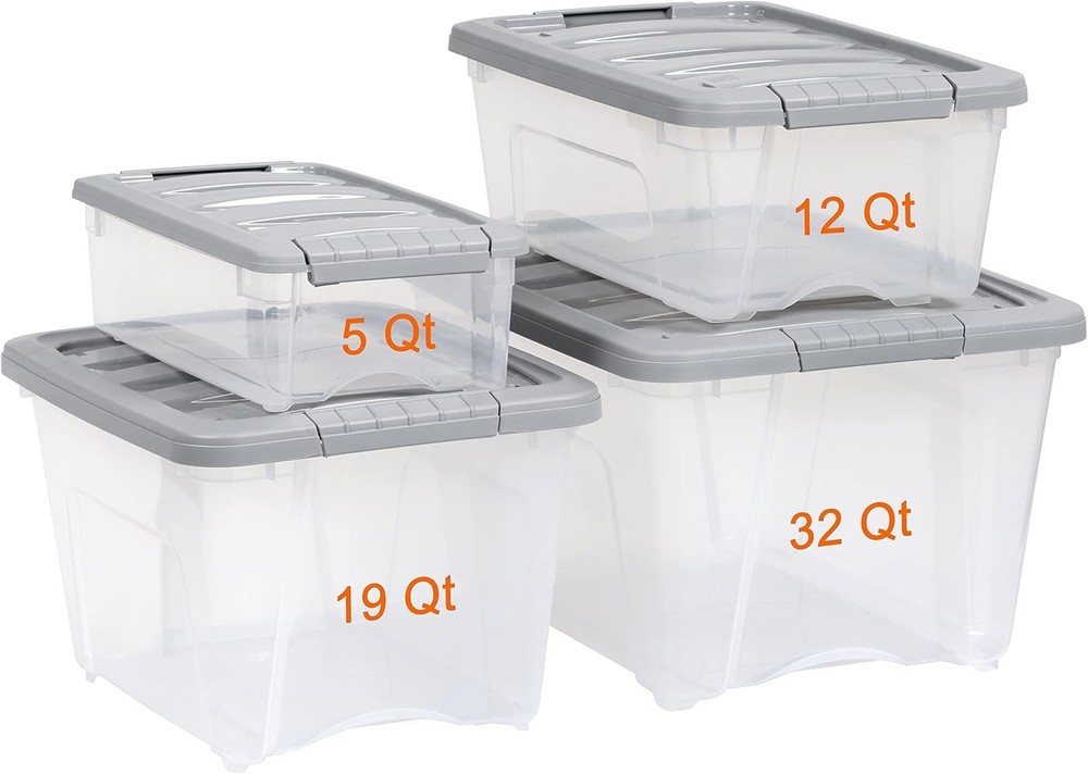 Plastic Storage Containers W/ Secure Latching Lids Stackable Organization Bins