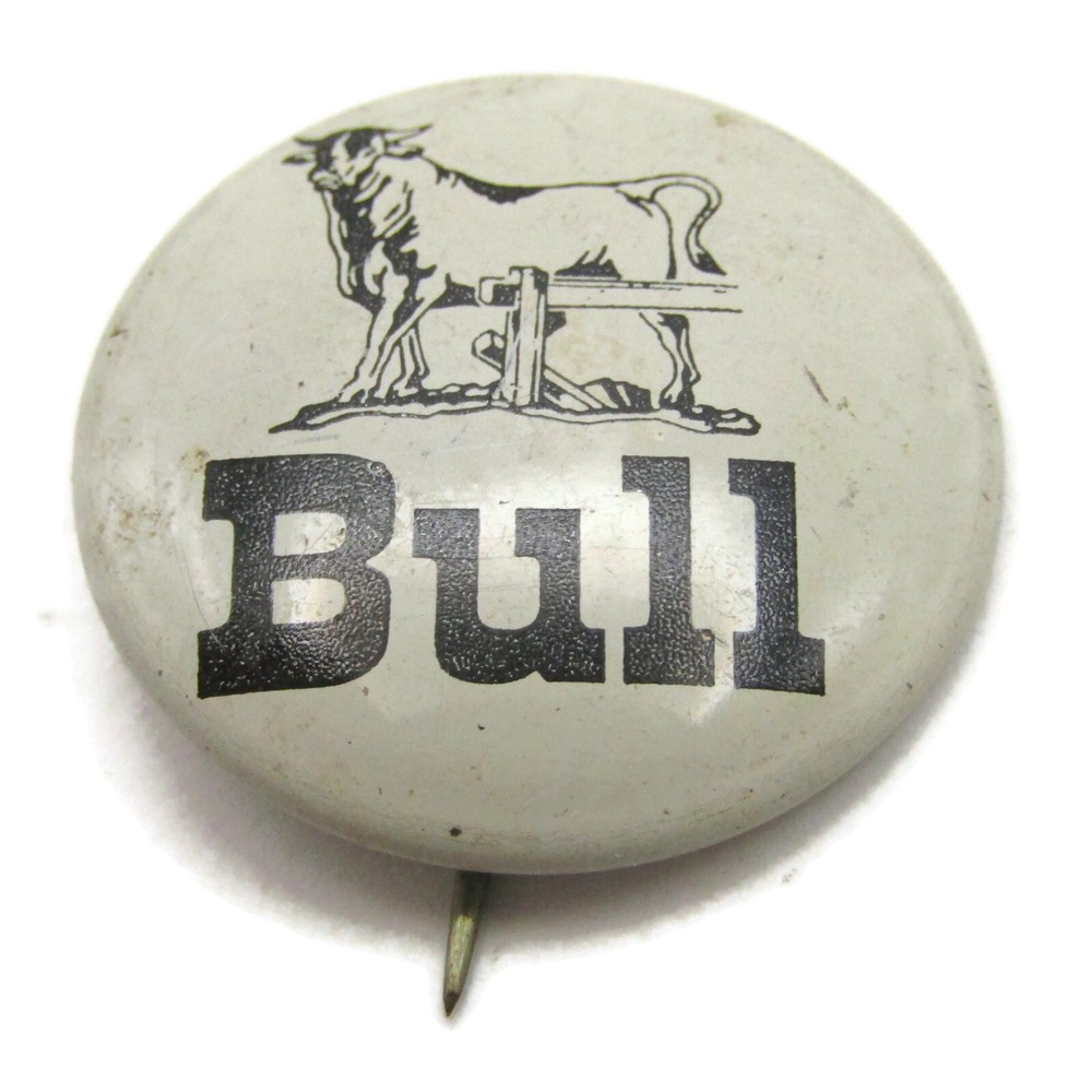 Bull Pin Button Vintage Black & White Great Design