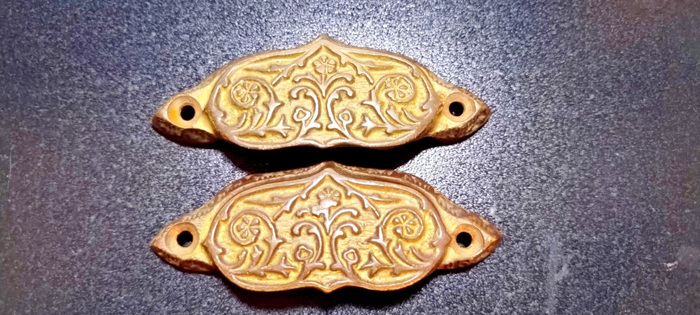 Vintage Brass Ornate Victorian Style Bin Pulls