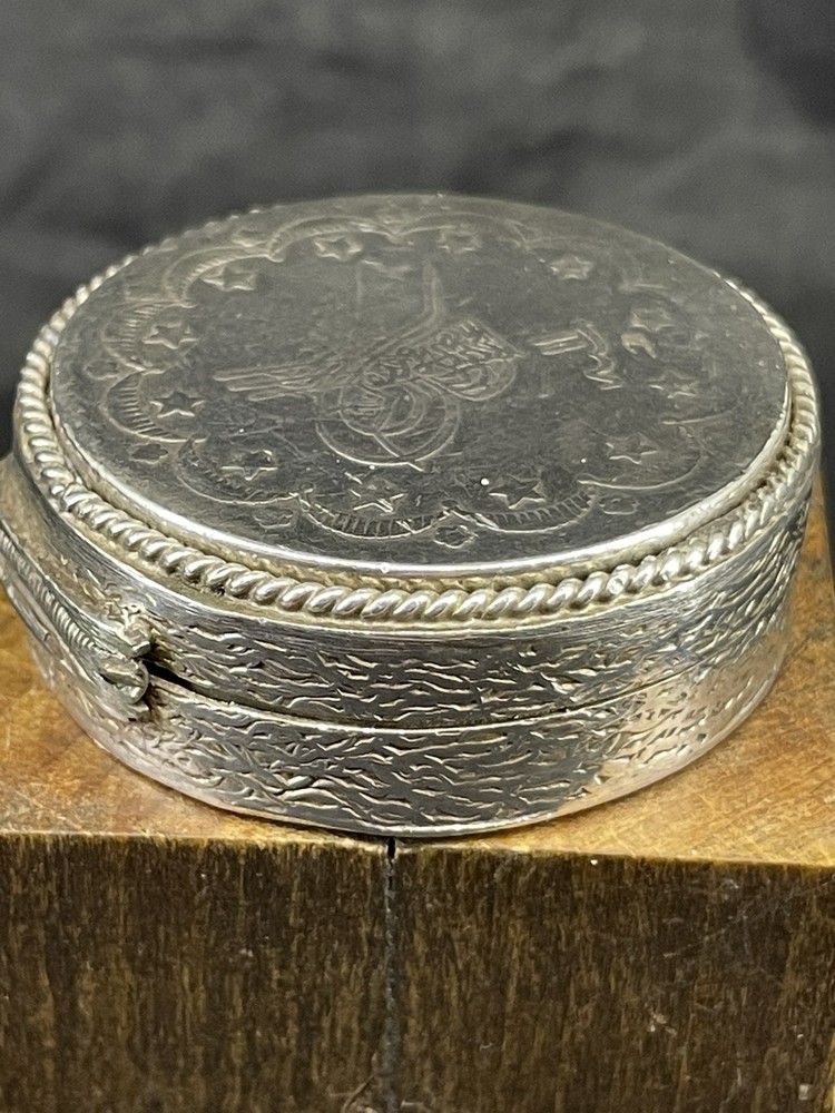 Ottoman Empire Turkish 20 Kursh Solid Silver Antique Snuff Or Pill Box