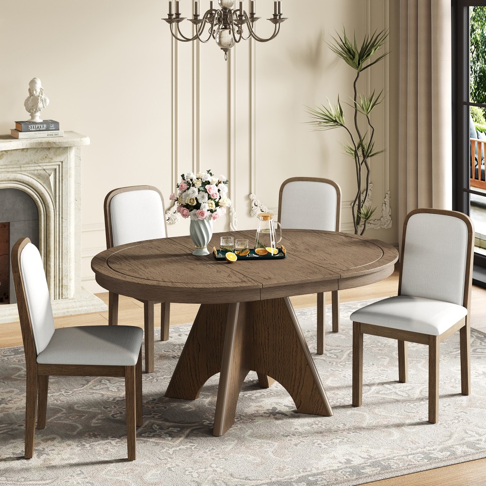 Extendable Dining Table Set 4 6 Seat 58 Inch Rustic Farmhouse Kitchen Table