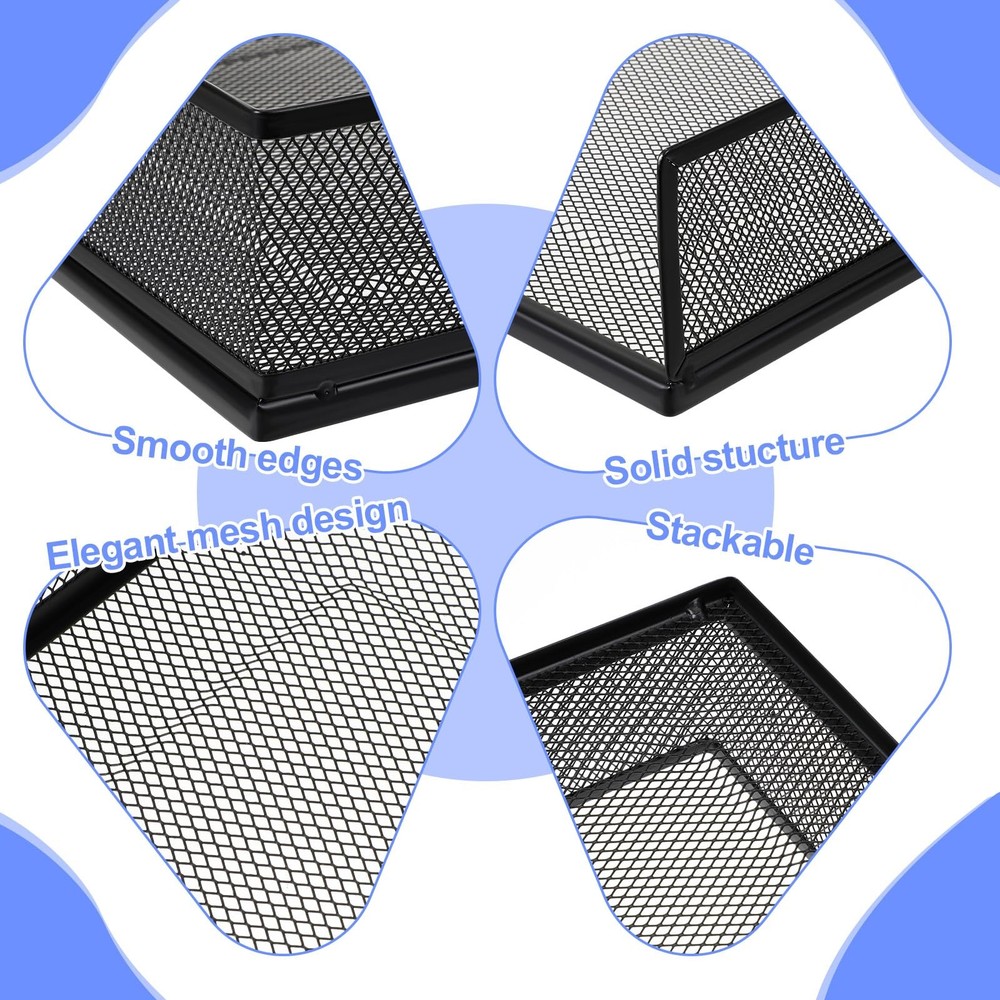 2 Pack Black Stackable Letter Tray, Wire Mesh, Transverse Load, Desk Organizer