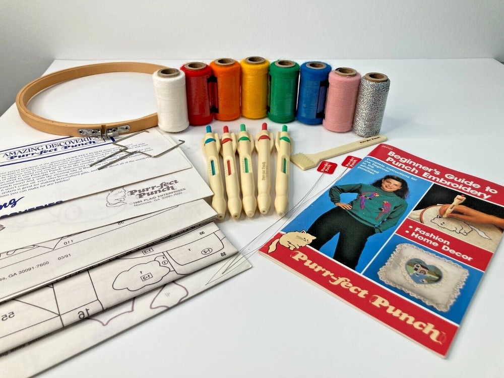 Vintage Punch Embroidery Needles Patterns Thread & Instruction Guide