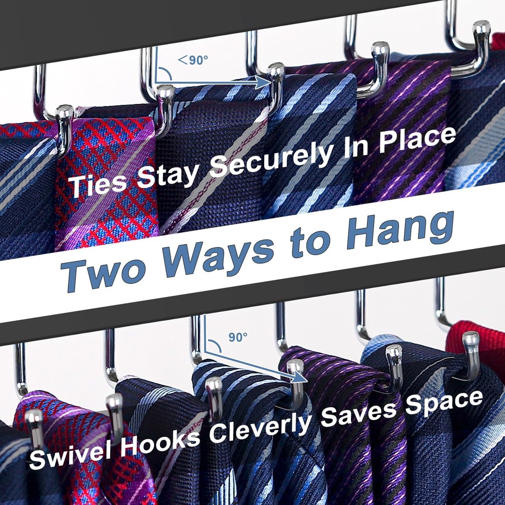 2 In 1 Tie Rack Belt Organizer Wall Mounted Space Saving 20 Hooks Hanger