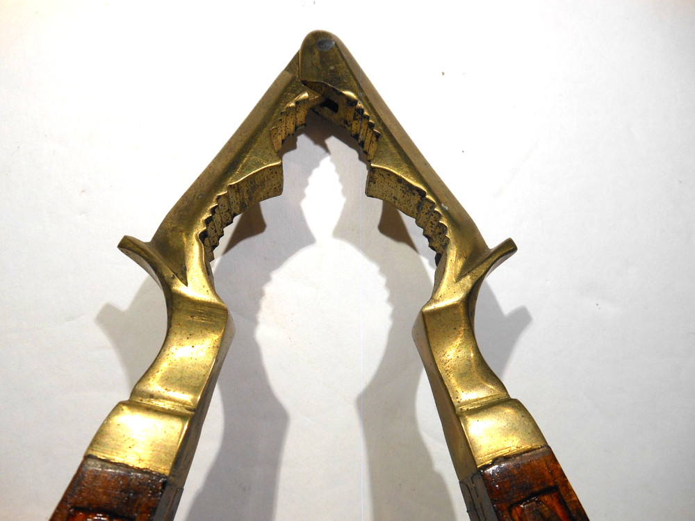 Vintage Brass Nutcracker With Engraved Wood Handle 7" Long